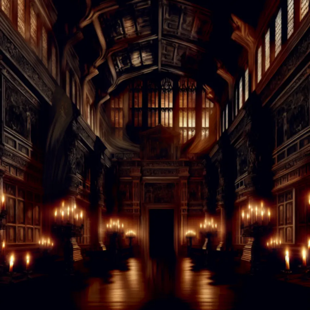 Mroczne, oświetlone świecami wnętrze posiadłości – klimat Cursed Manor
